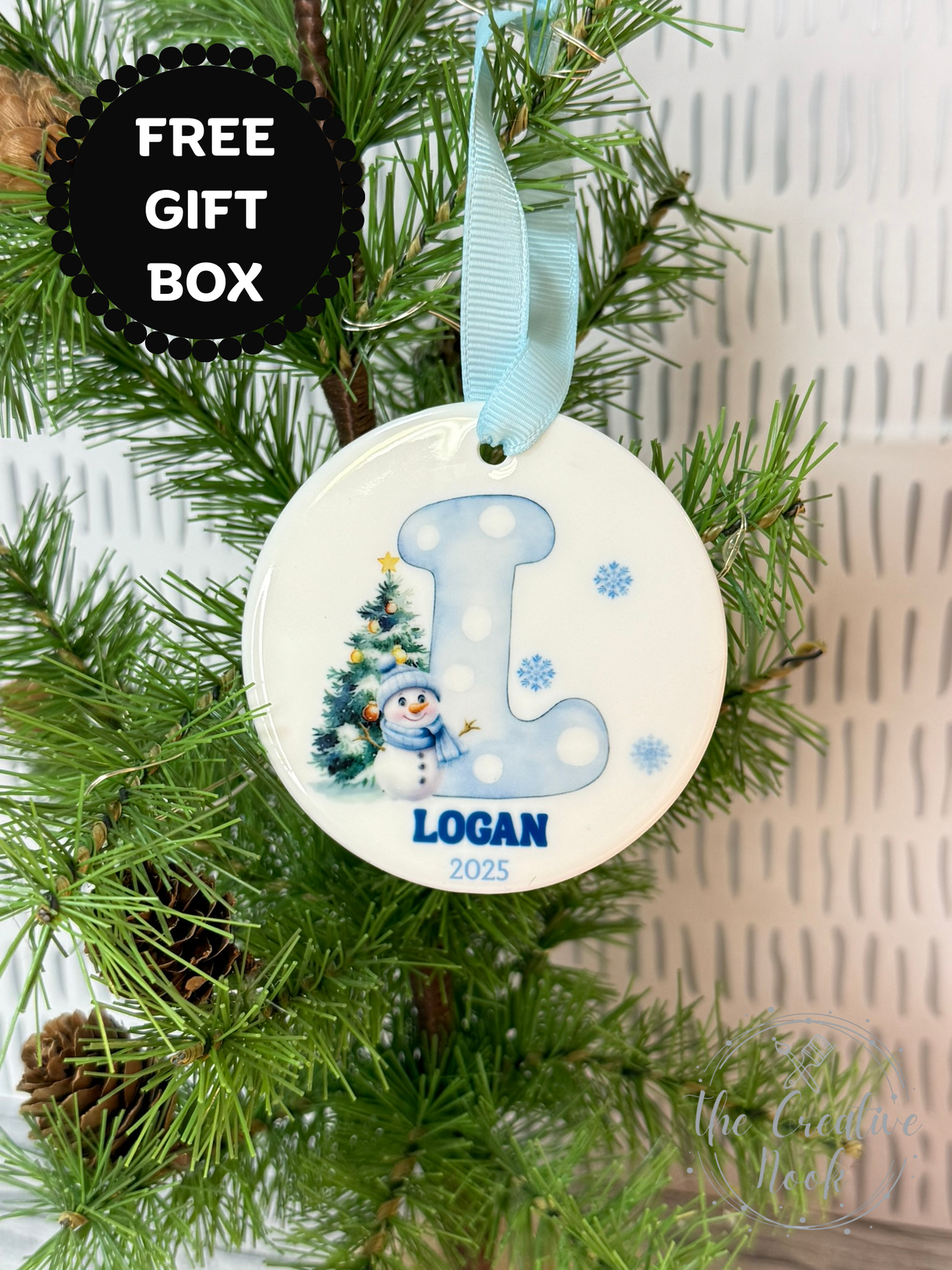 Personalized Blue Snowman Christmas Ornament for Kids