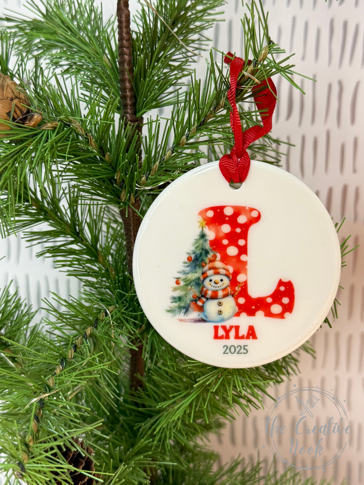 Personalized Red Snowman Christmas Ornament for Kids