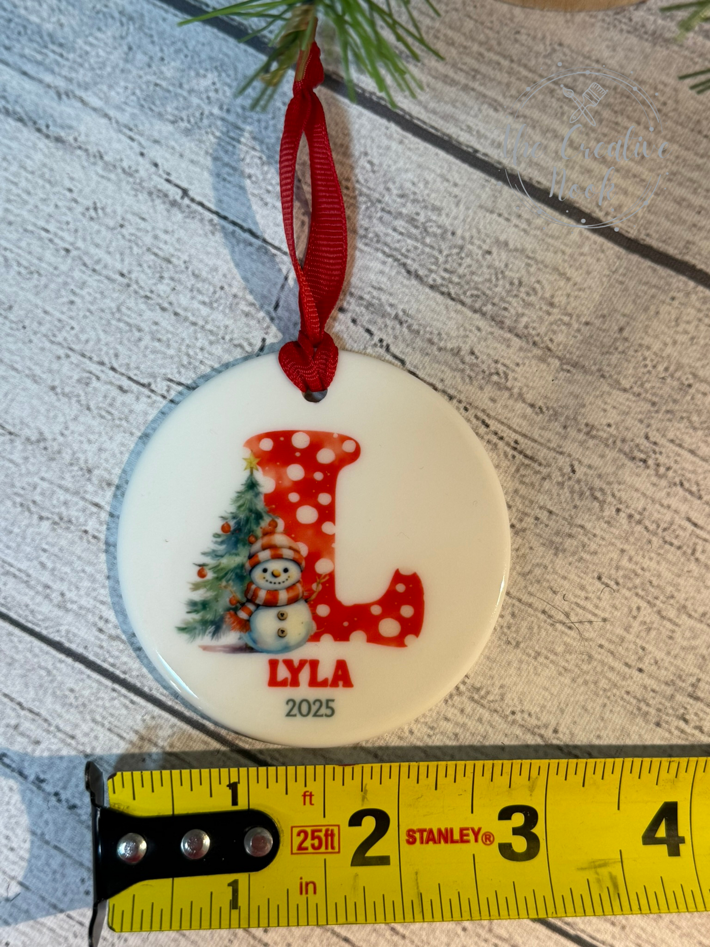 Personalized Red Snowman Christmas Ornament for Kids