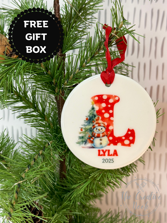 Personalized Red Snowman Christmas Ornament for Kids