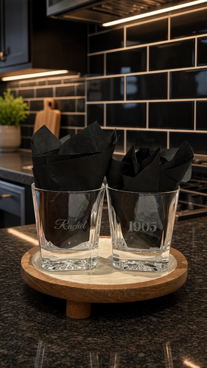 Rocks Glasses with logo and engraved name