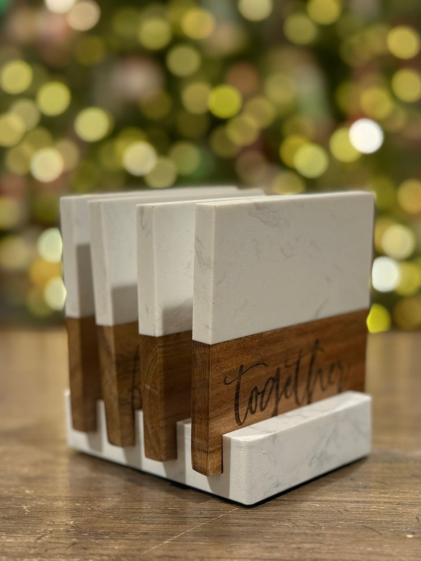 Marble & Wood Custom Coaster Set