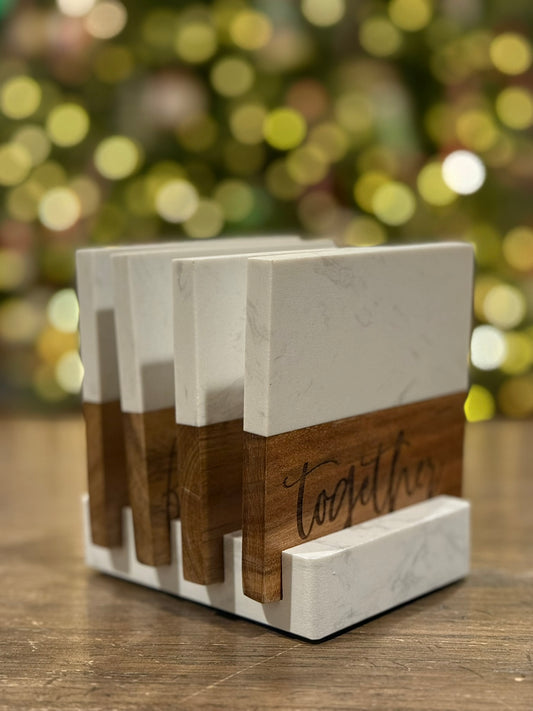 Marble & Wood Custom Coaster Set