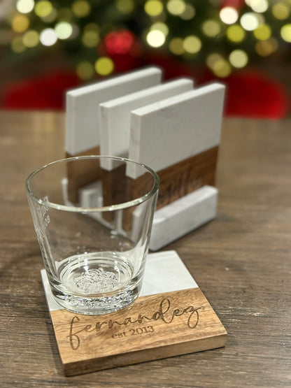 Marble & Wood Custom Coaster Set