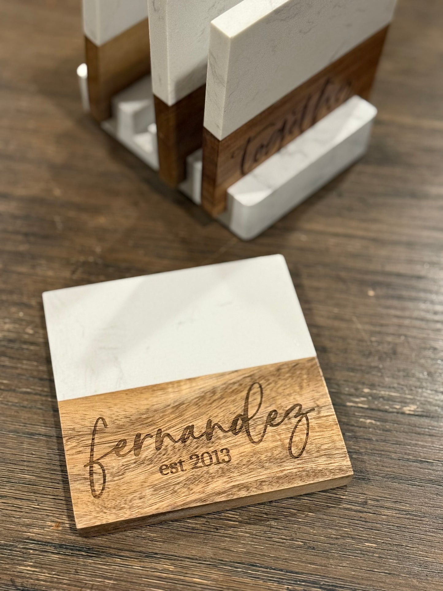 Marble & Wood Custom Coaster Set