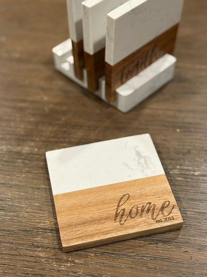 Marble & Wood Custom Coaster Set