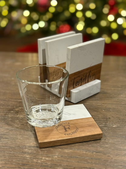 Marble & Wood Custom Coaster Set