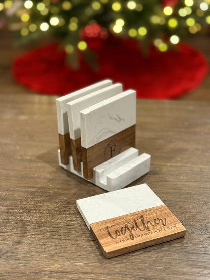 Marble & Wood Custom Coaster Set