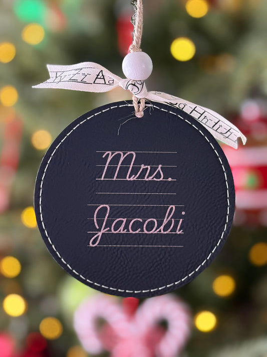 Custom engraved black and silver teacher ornament