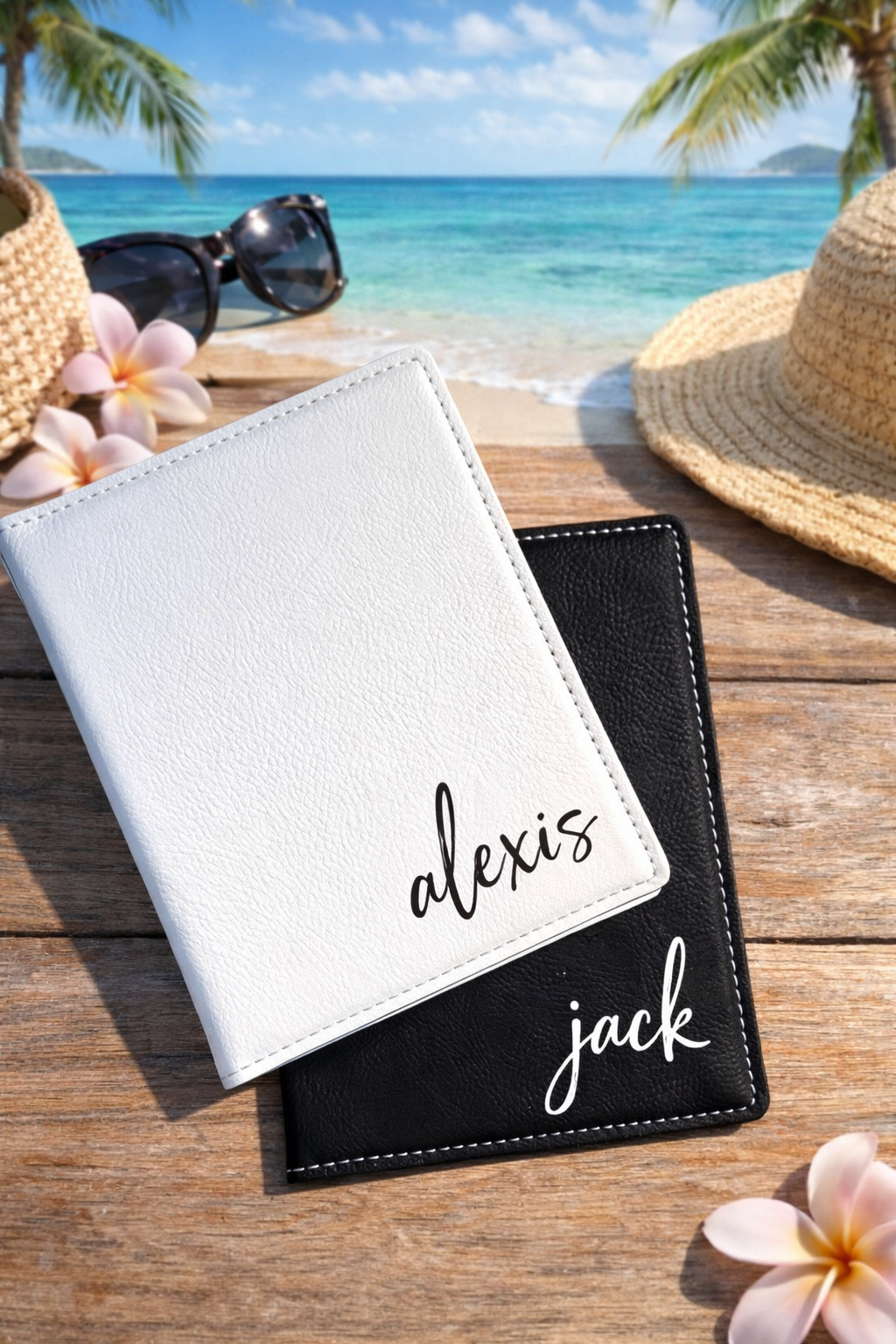 Personalized leatherette passport cover with custom engraved name