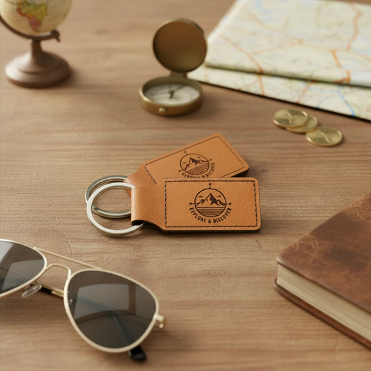 Personalized leatherette rectangle keychain with custom engraved logo