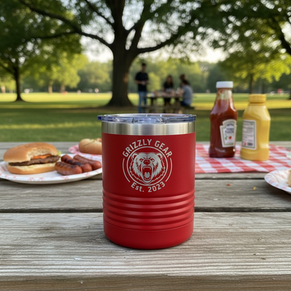Personalized Polar Camel 10 oz. stainless steel tumbler with clear standard lid