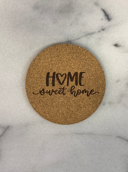 Round and square personalized cork coasters available for custom engraving